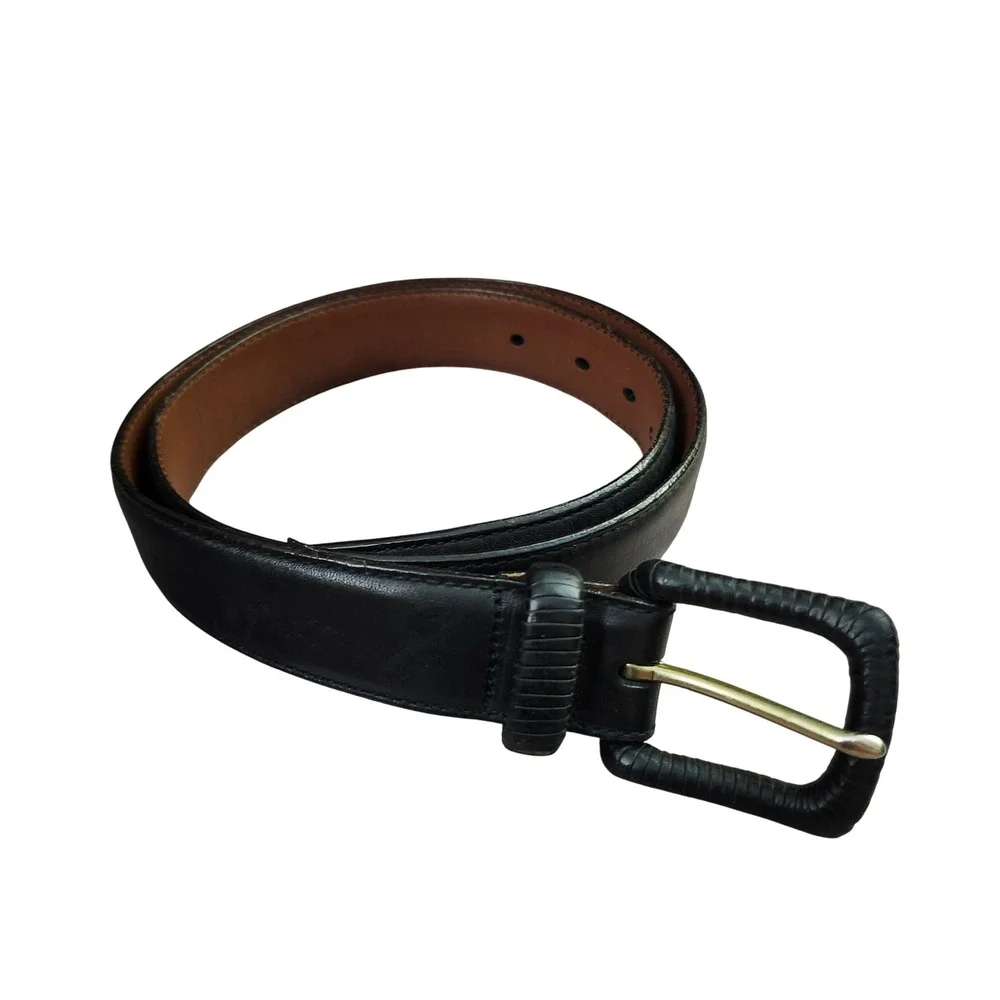 Brighton Mens Black Leather Belt Size 32 Textured Leather Wrapped Buckle Classic